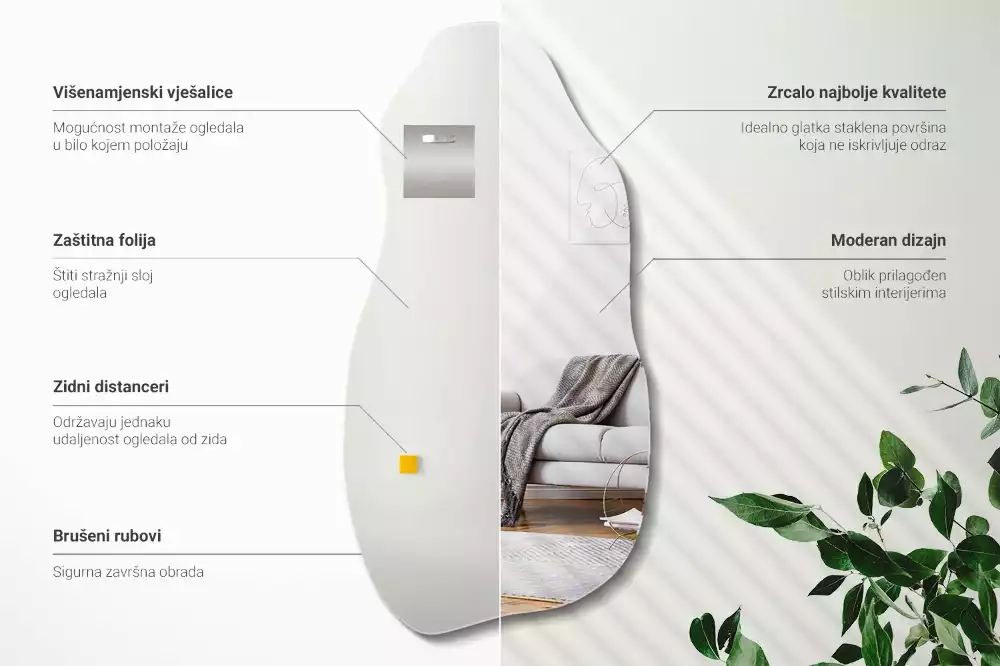 Lustro kształt organiczny plama wiszące