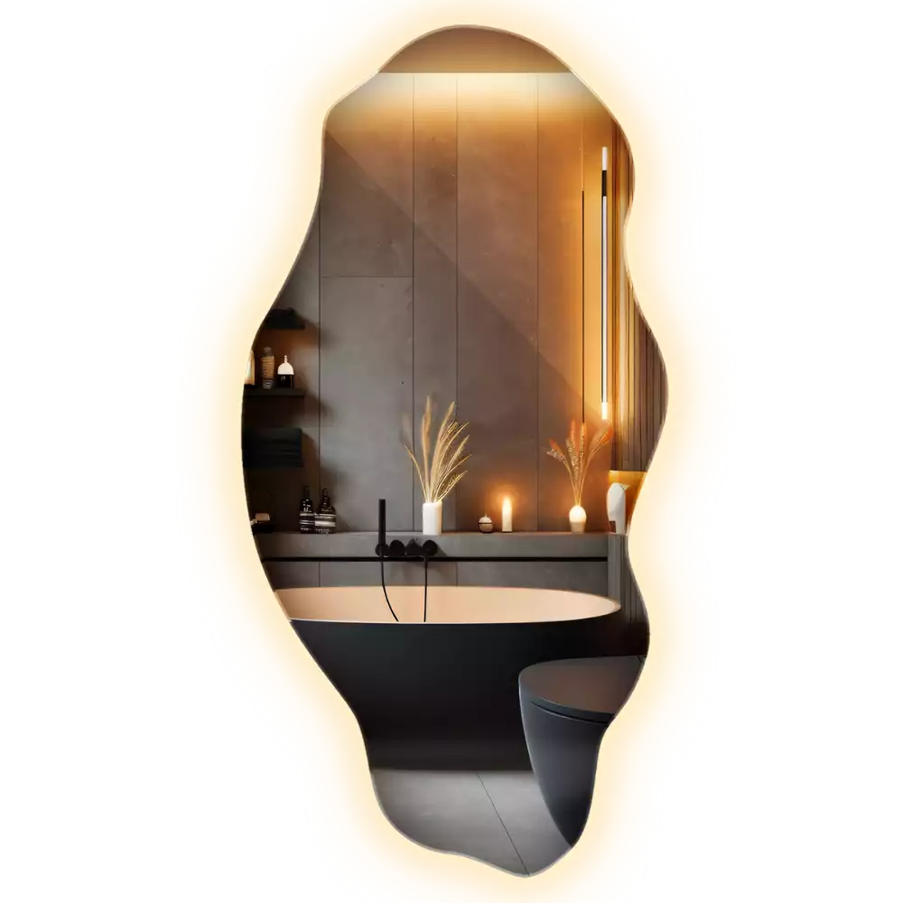 Lustro w nieregularnym kształcie z podświetleniem LED