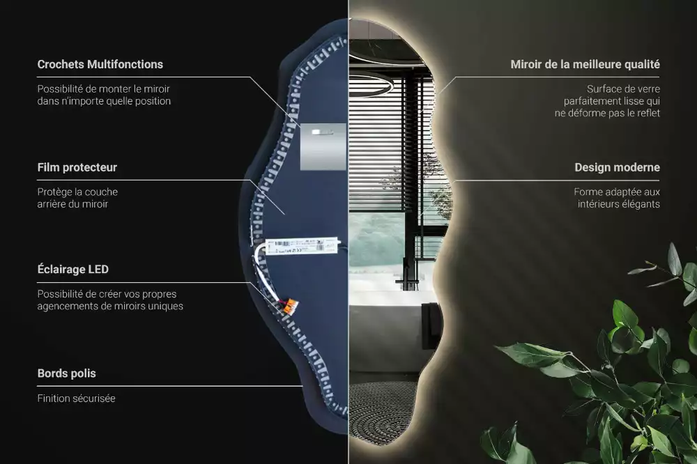 Lustro w nieregularnym kształcie z podświetleniem LED