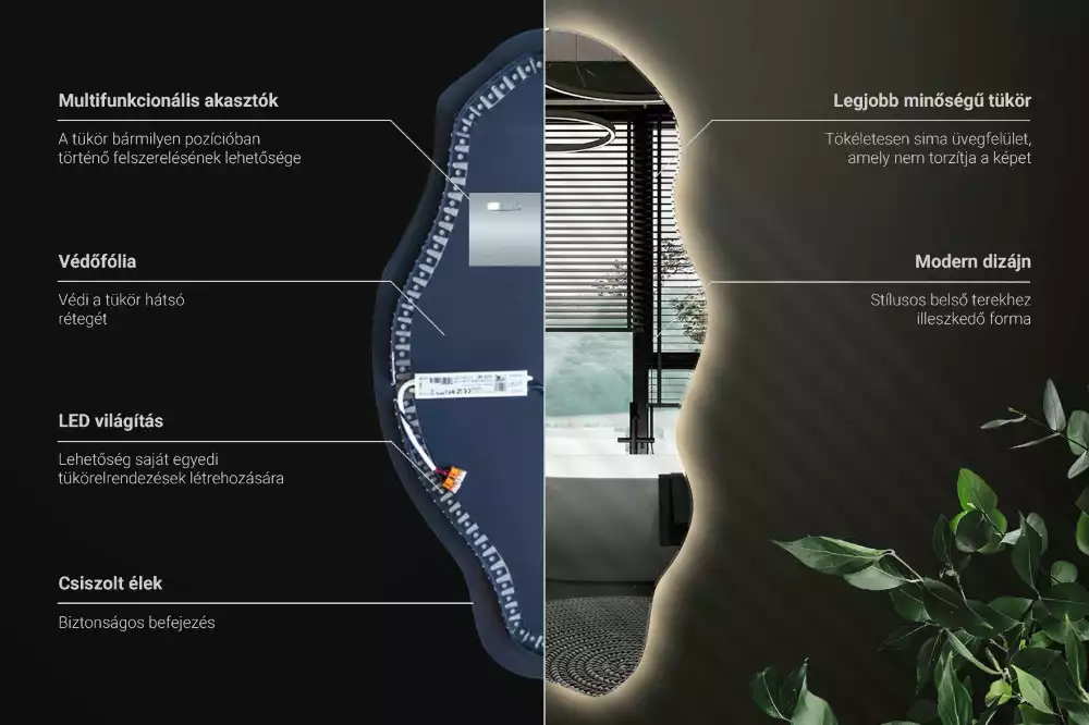 Lustro nieregularny kształt podświetlana LED plama