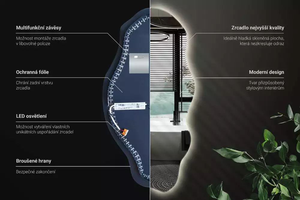 Lustro nieregularny kształt podświetlana LED plama
