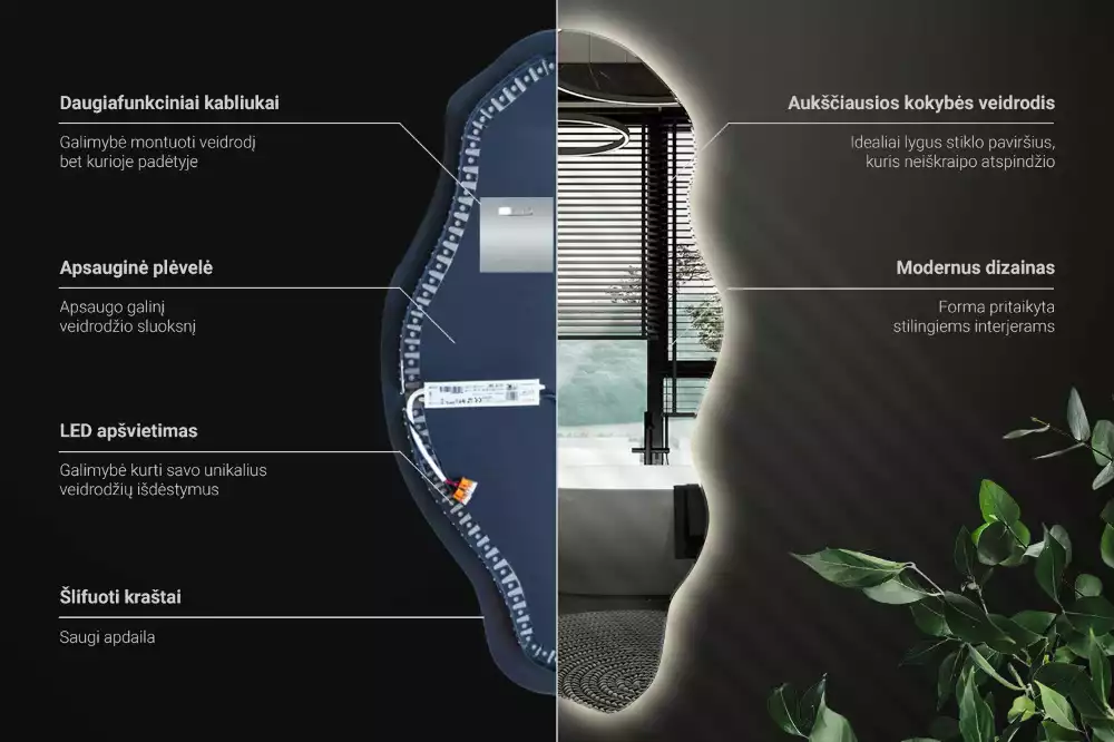 Lustro nieregularny kształt podświetlana LED plama