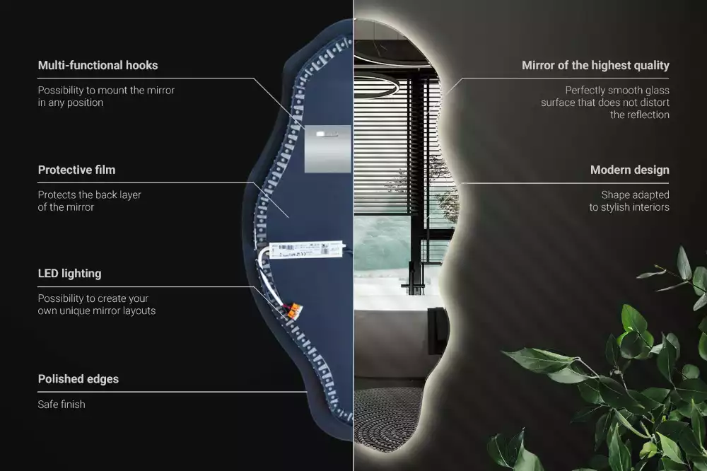 Lustro w nieregularnym kształcie z podświetleniem LED
