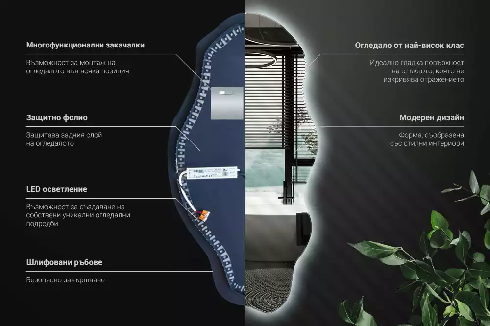 Lustro nieregularny kształt podświetlana LED plama