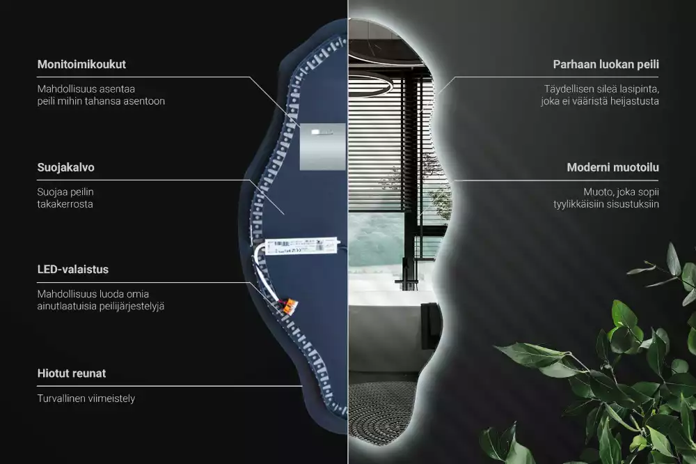 Lustro w nieregularnym kształcie z podświetleniem LED