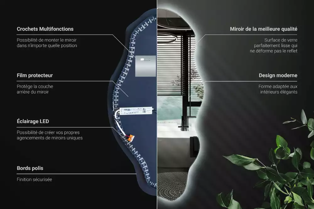 Lustro nieregularny kształt podświetlana LED plama