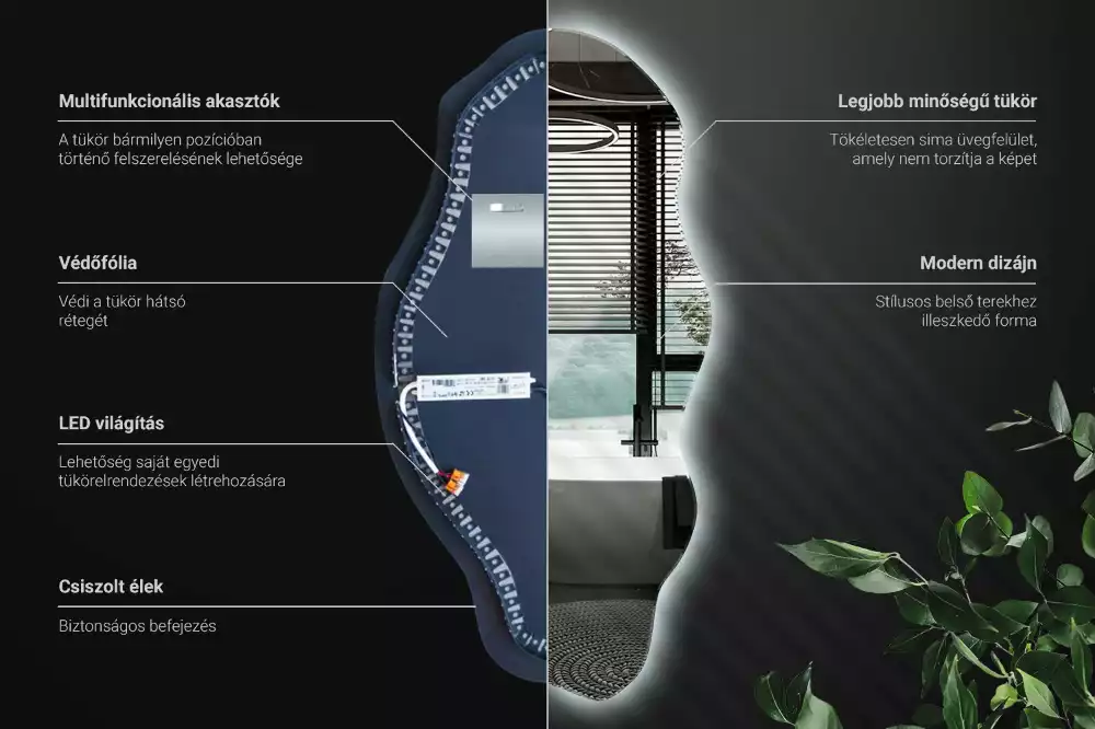 Lustro w nieregularnym kształcie z podświetleniem LED