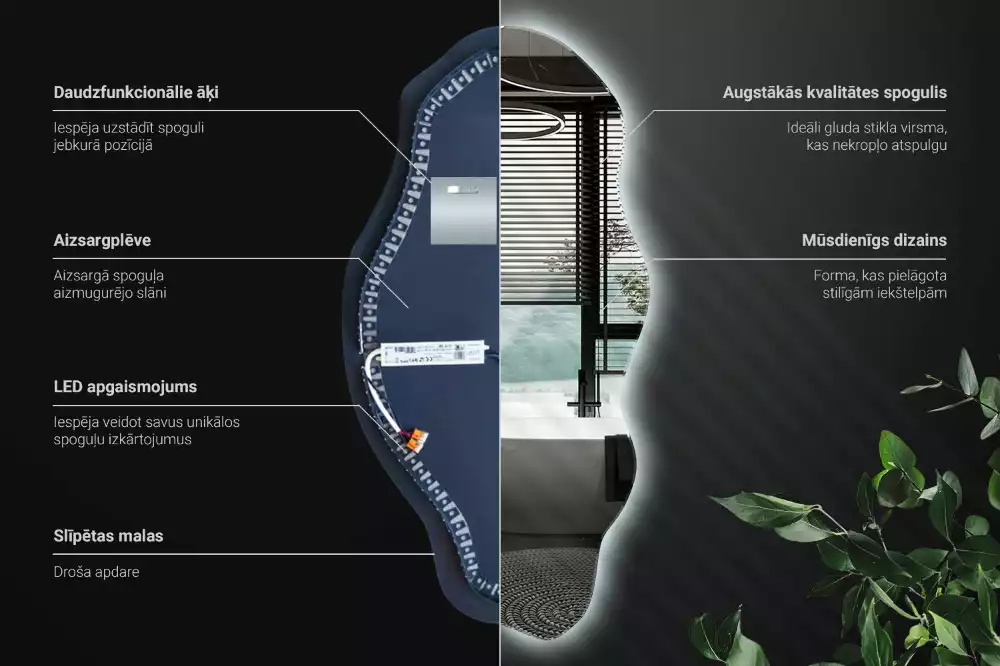 Lustro nieregularny kształt podświetlana LED plama