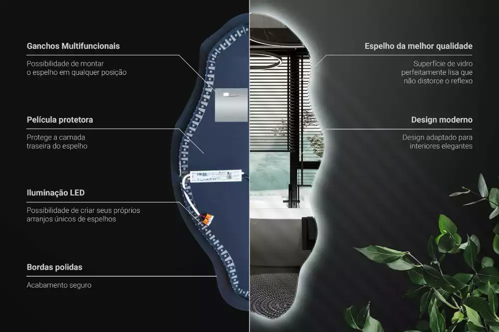 Lustro nieregularny kształt podświetlana LED plama