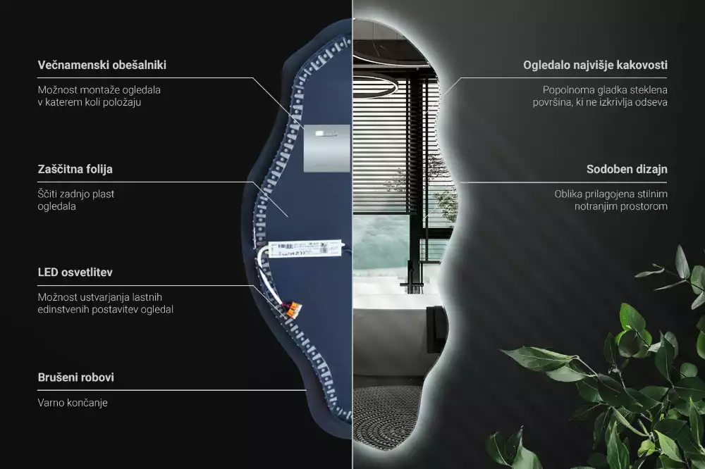 Lustro nieregularny kształt podświetlana LED plama