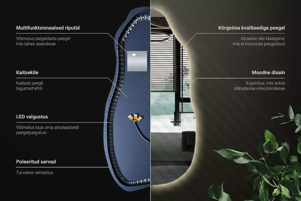 Lustro organiczne z podświetleniem w stylowej oprawie