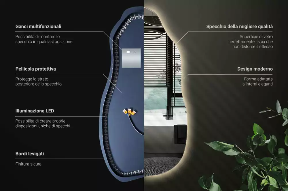 Lustro organiczne z podświetleniem w stylowej oprawie