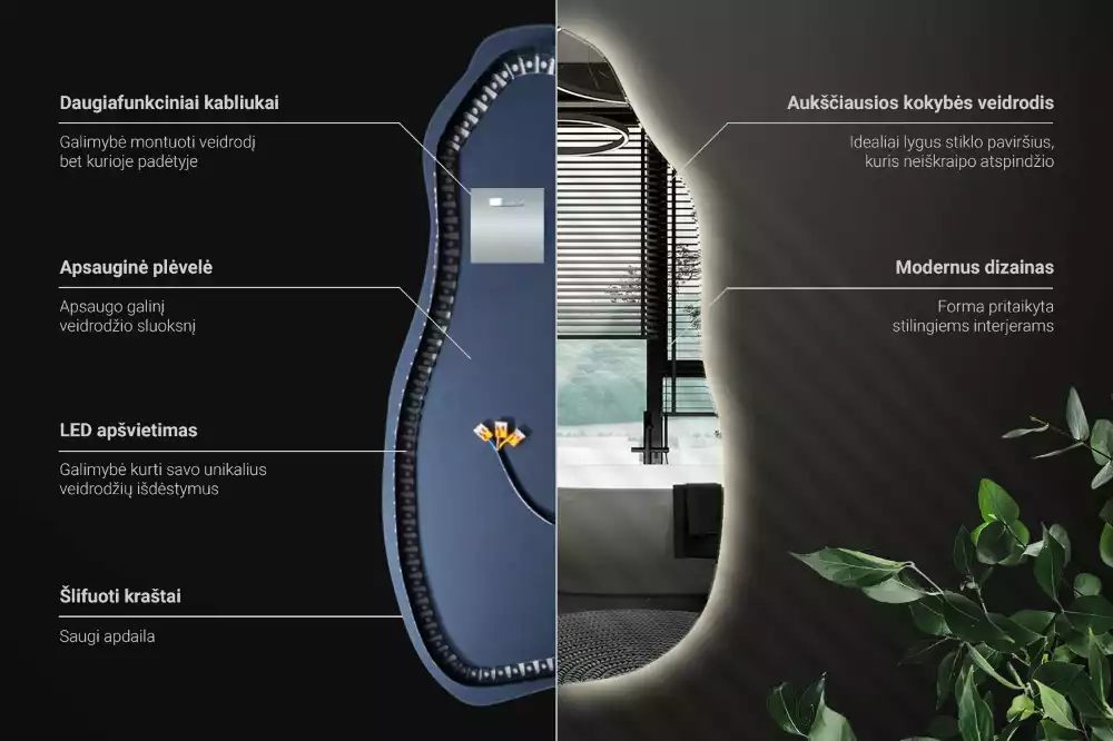 Lustro organiczne z podświetleniem w stylowej oprawie