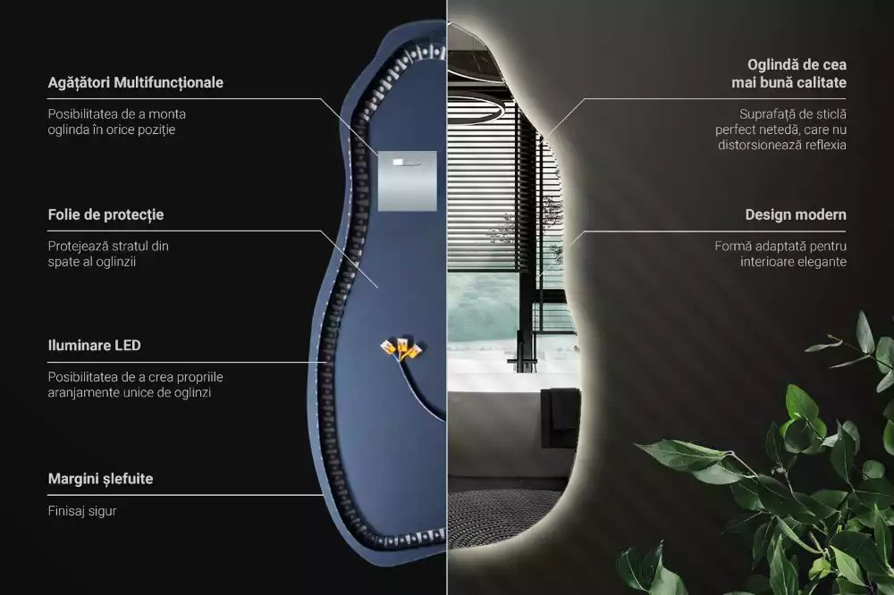 Lustro organiczne z podświetleniem w stylowej oprawie