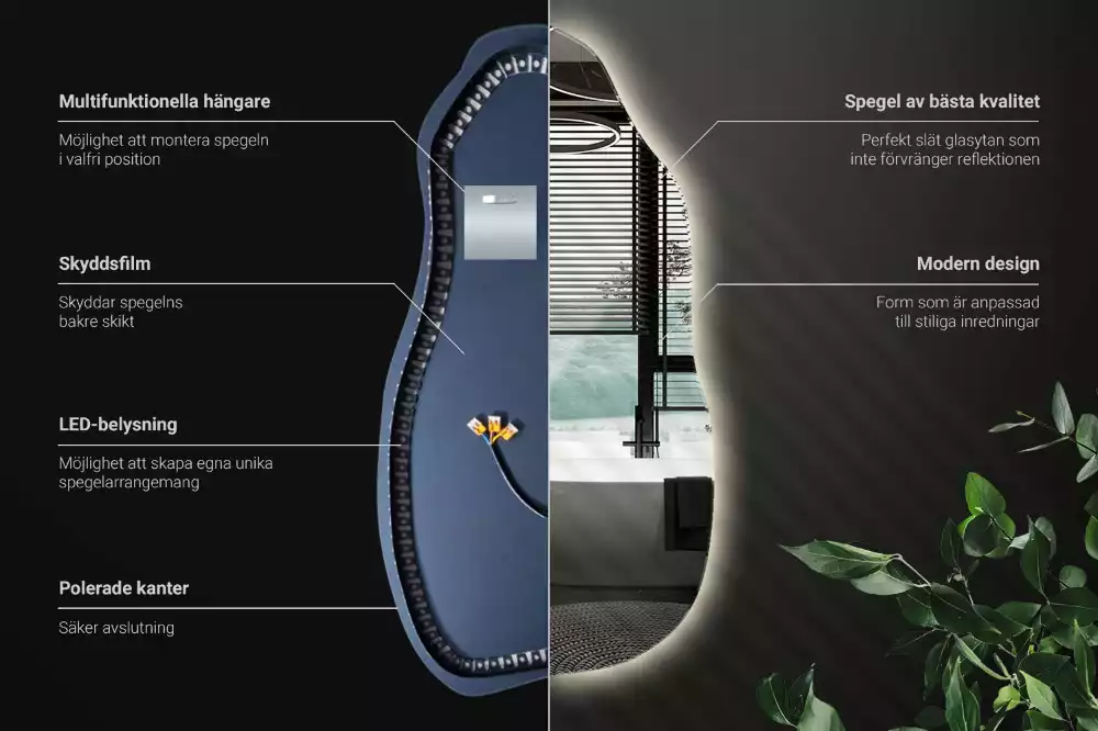 Lustro organiczne z podświetleniem w stylowej oprawie