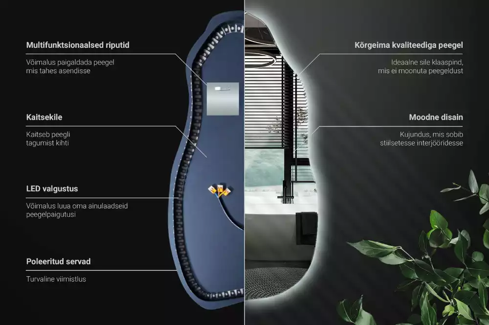 Lustro organiczne z podświetleniem w stylowej oprawie