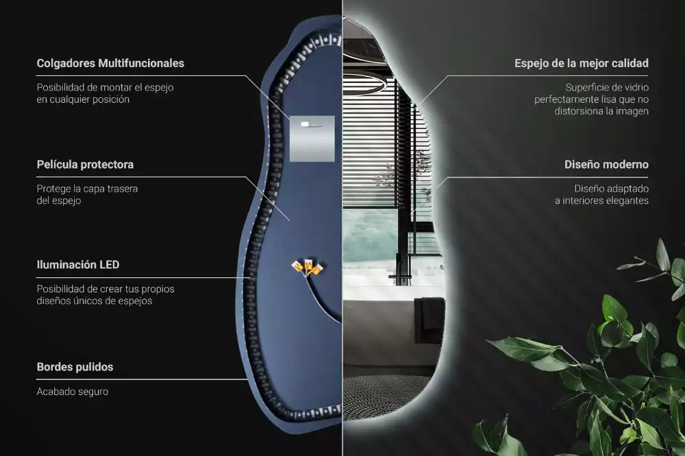 Lustro organiczne z podświetleniem w stylowej oprawie