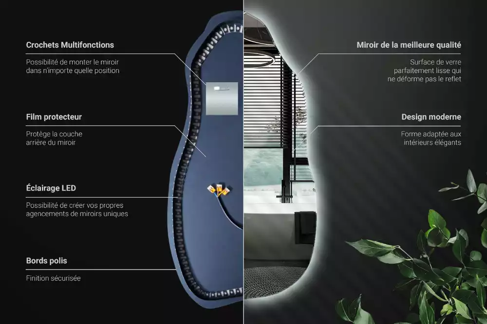 Lustro organiczne z podświetleniem w stylowej oprawie