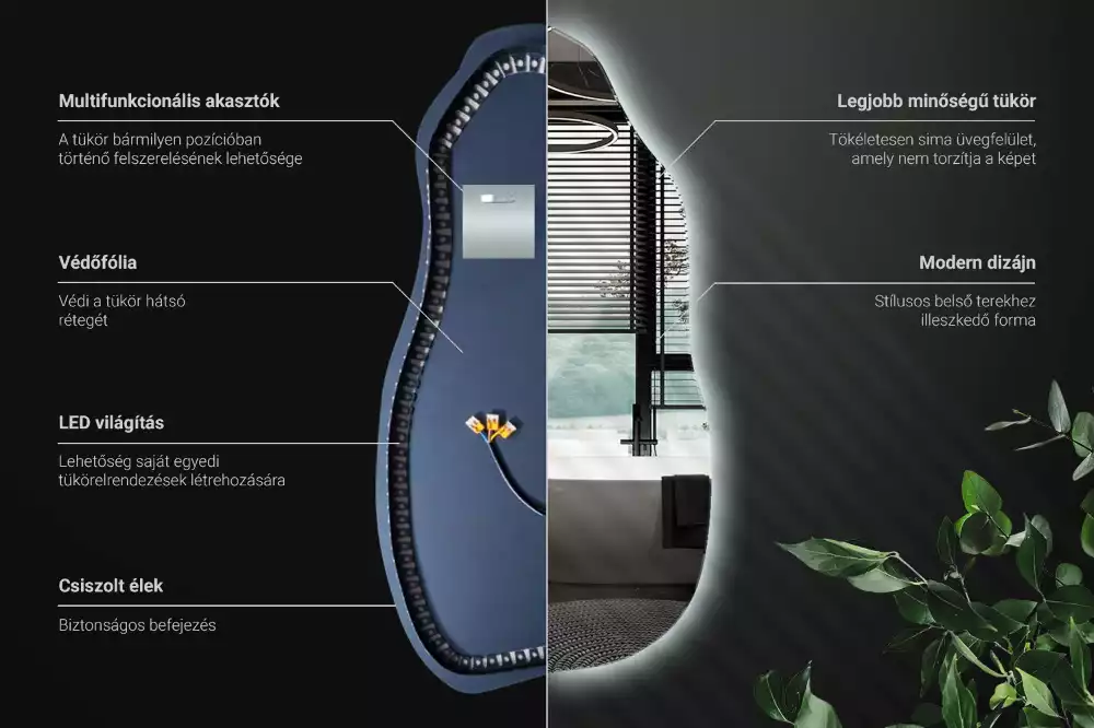 Lustro organiczne z podświetleniem w stylowej oprawie