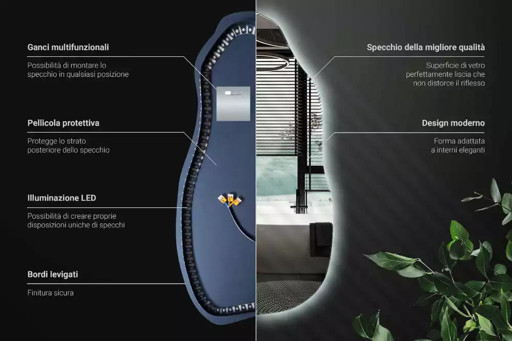 Lustro organiczne z podświetleniem w stylowej oprawie