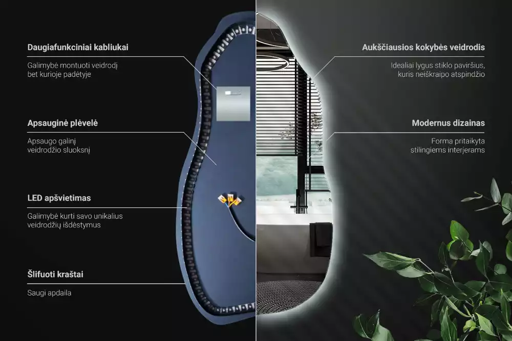 Lustro organiczne z podświetleniem w stylowej oprawie