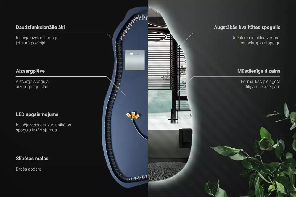 Lustro organiczne z podświetleniem w stylowej oprawie