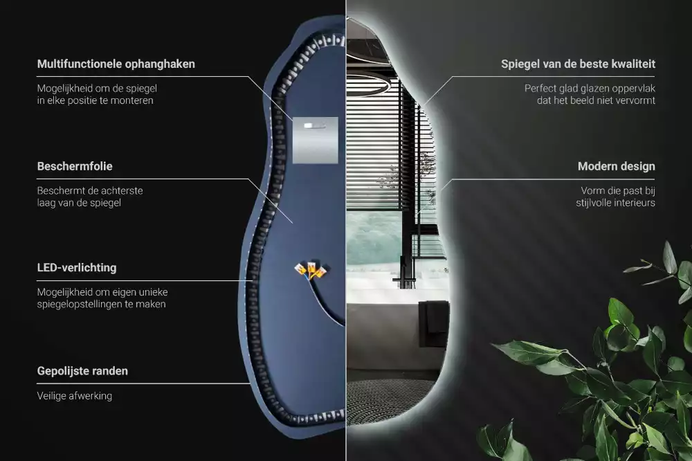 Lustro organiczne z podświetleniem w stylowej oprawie