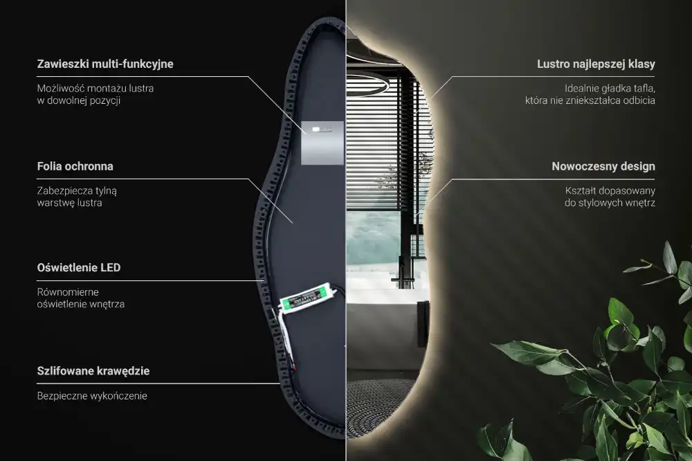 Lustro asymetryczne dekoracyjne z podświetleniem LED