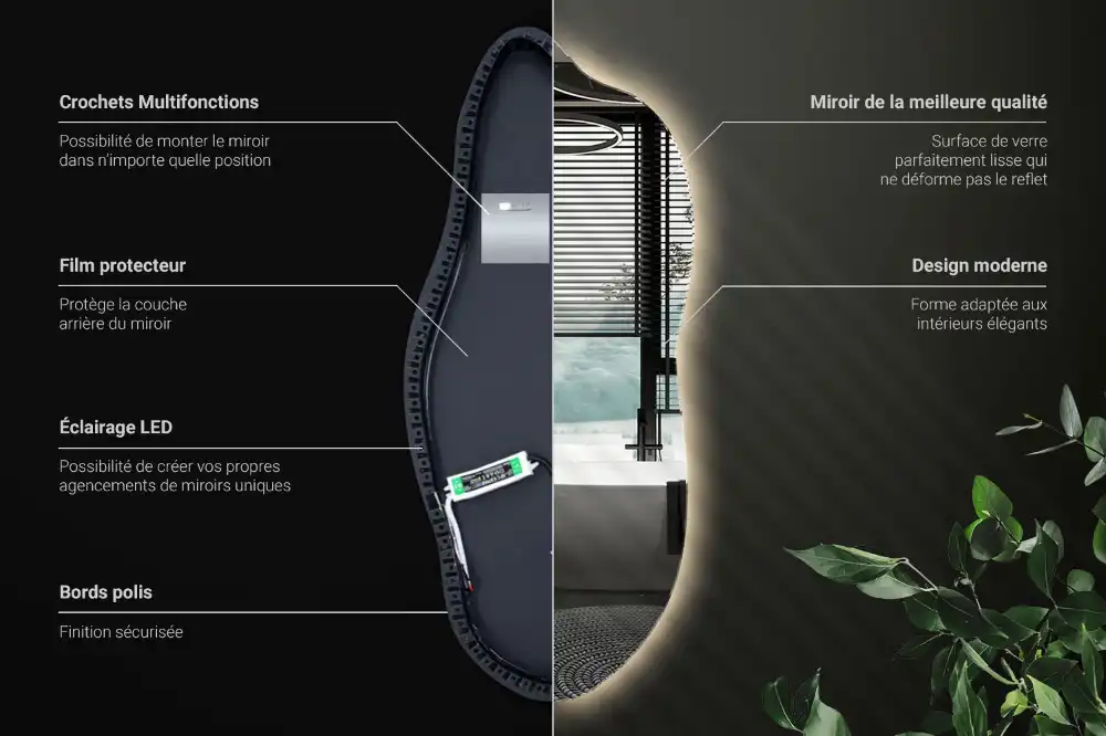 Lustro asymetryczne dekoracyjne z podświetleniem LED