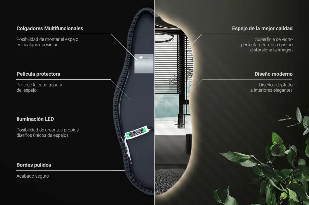 Lustro asymetryczne dekoracyjne z podświetleniem LED