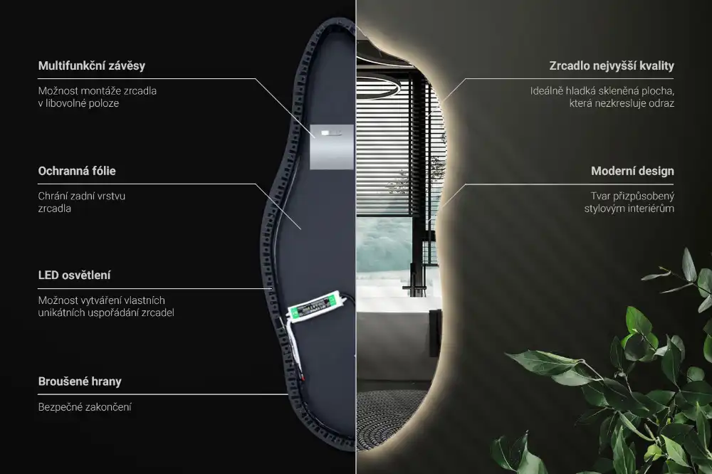 Lustro asymetryczne dekoracyjne z podświetleniem LED