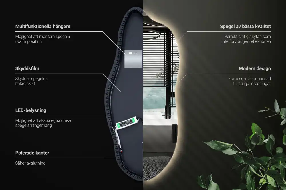 Lustro asymetryczne dekoracyjne z podświetleniem LED