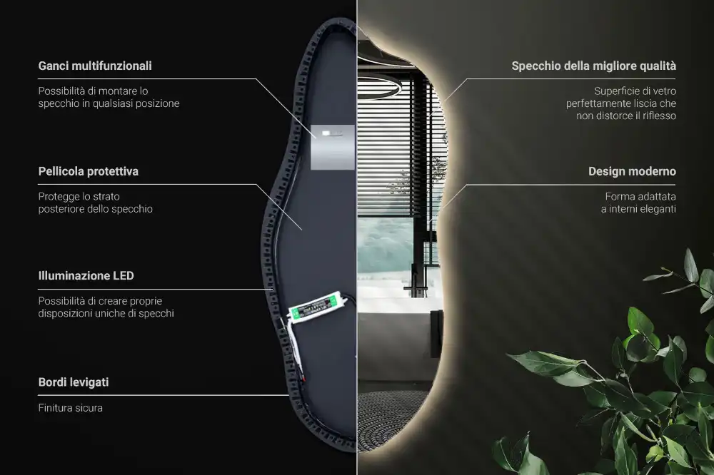 Lustro asymetryczne dekoracyjne z podświetleniem LED