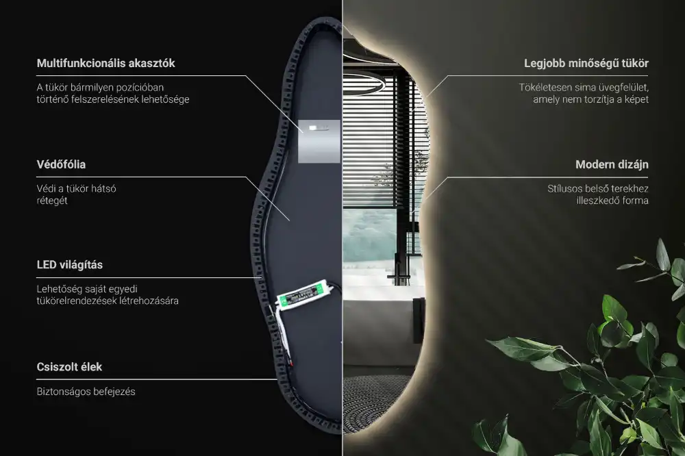 Lustro asymetryczne dekoracyjne z podświetleniem LED