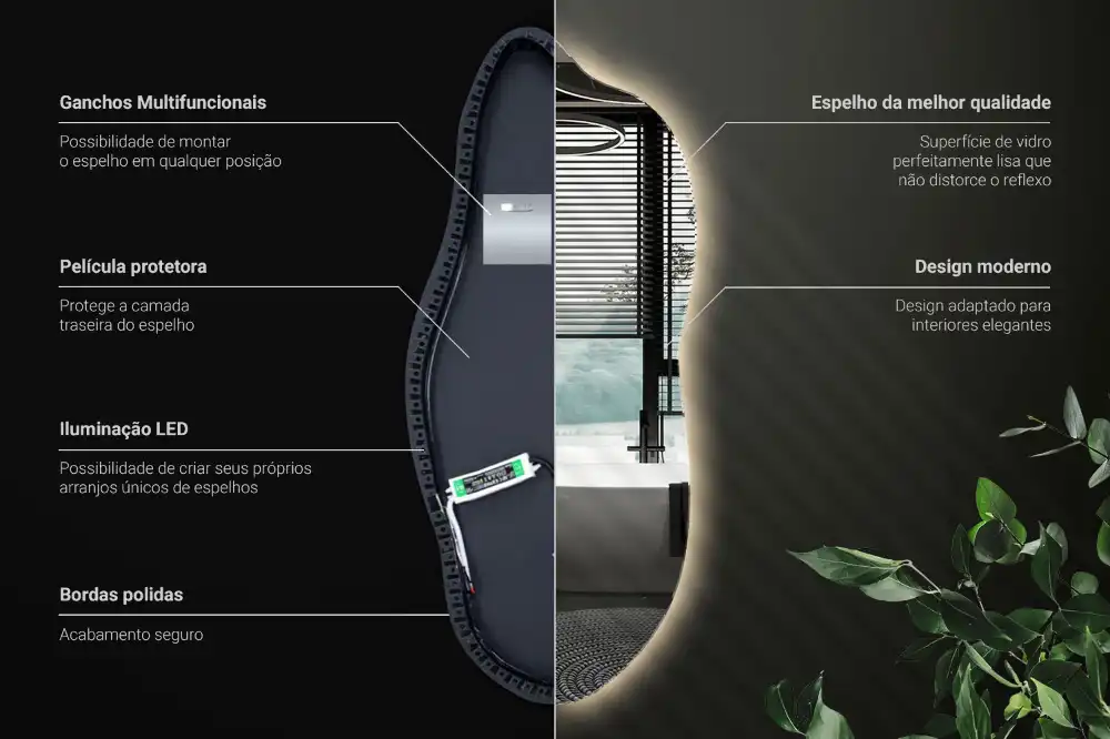 Lustro asymetryczne dekoracyjne z podświetleniem LED