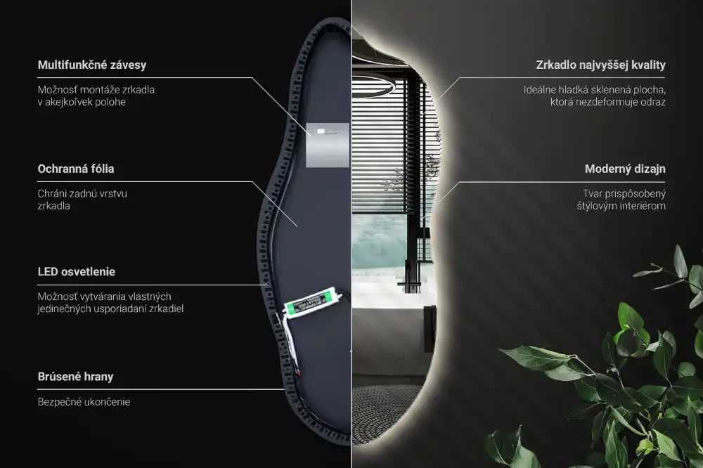Lustro asymetryczne dekoracyjne z podświetleniem LED