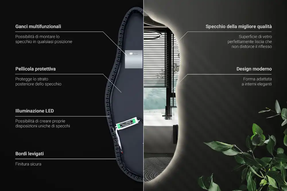 Lustro asymetryczne dekoracyjne z podświetleniem LED