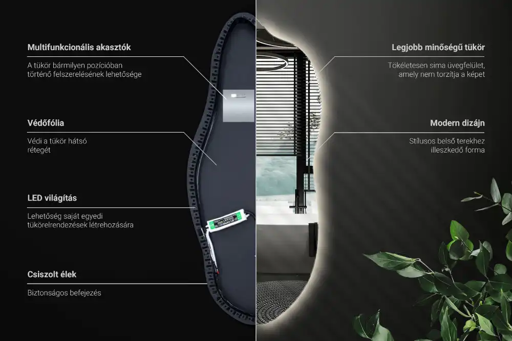 Lustro asymetryczne dekoracyjne z podświetleniem LED