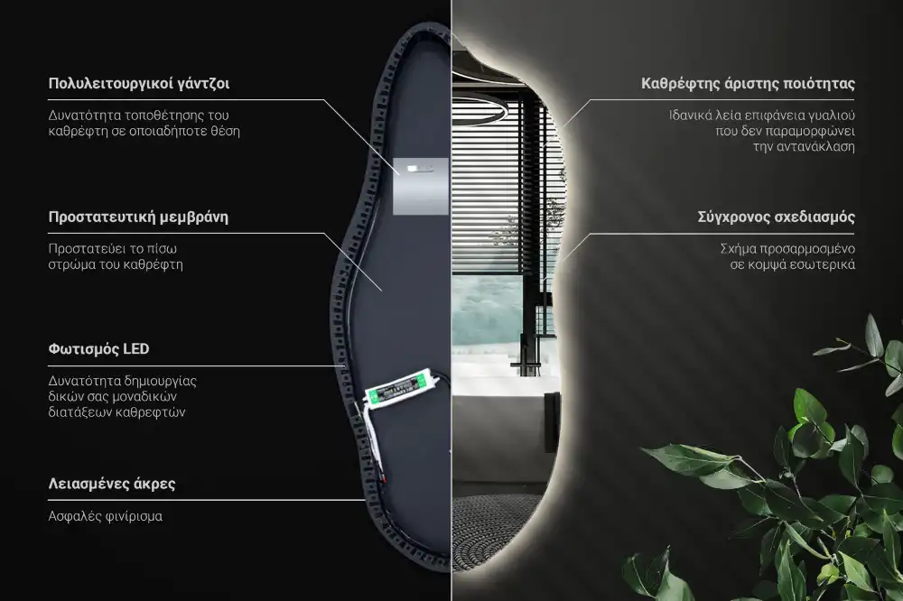 Lustro asymetryczne dekoracyjne z podświetleniem LED