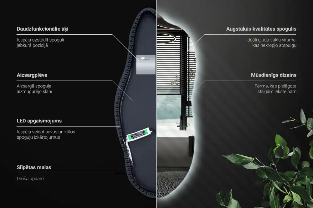 Lustro asymetryczne dekoracyjne z podświetleniem LED