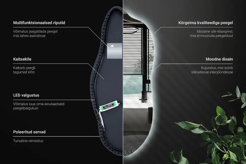 Lustro asymetryczne dekoracyjne z podświetleniem LED