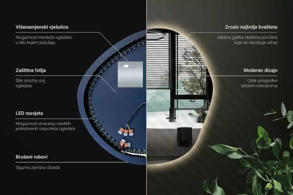 Lustro asymetryczne ścienne z podświetleniem LED