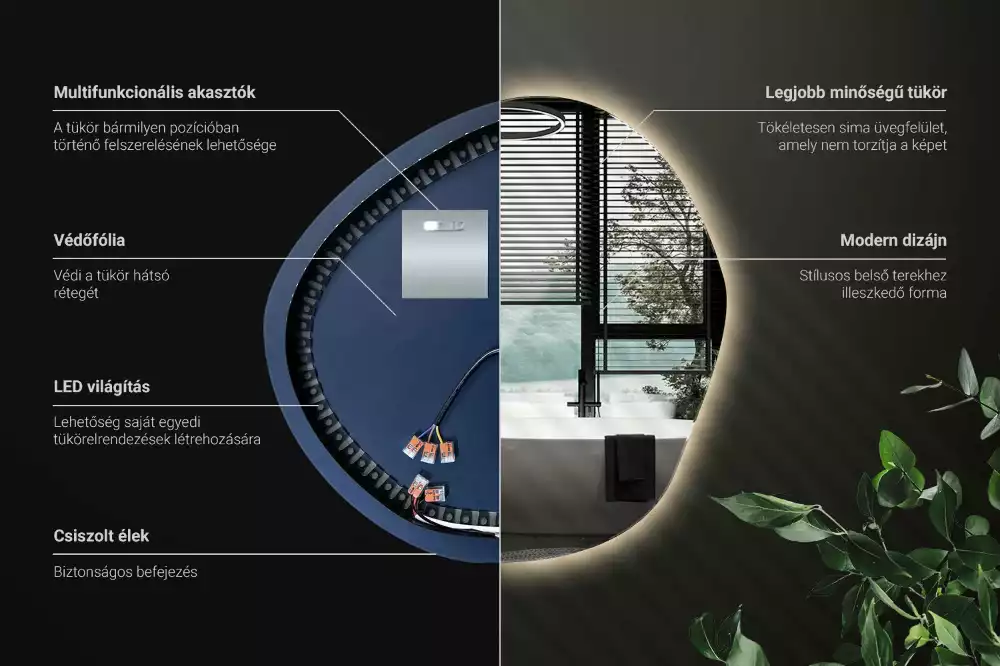 Lustro asymetryczne ścienne z podświetleniem LED