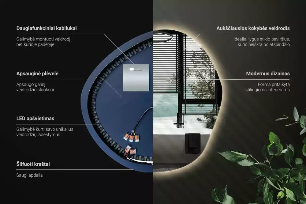 Lustro asymetryczne ścienne z podświetleniem LED
