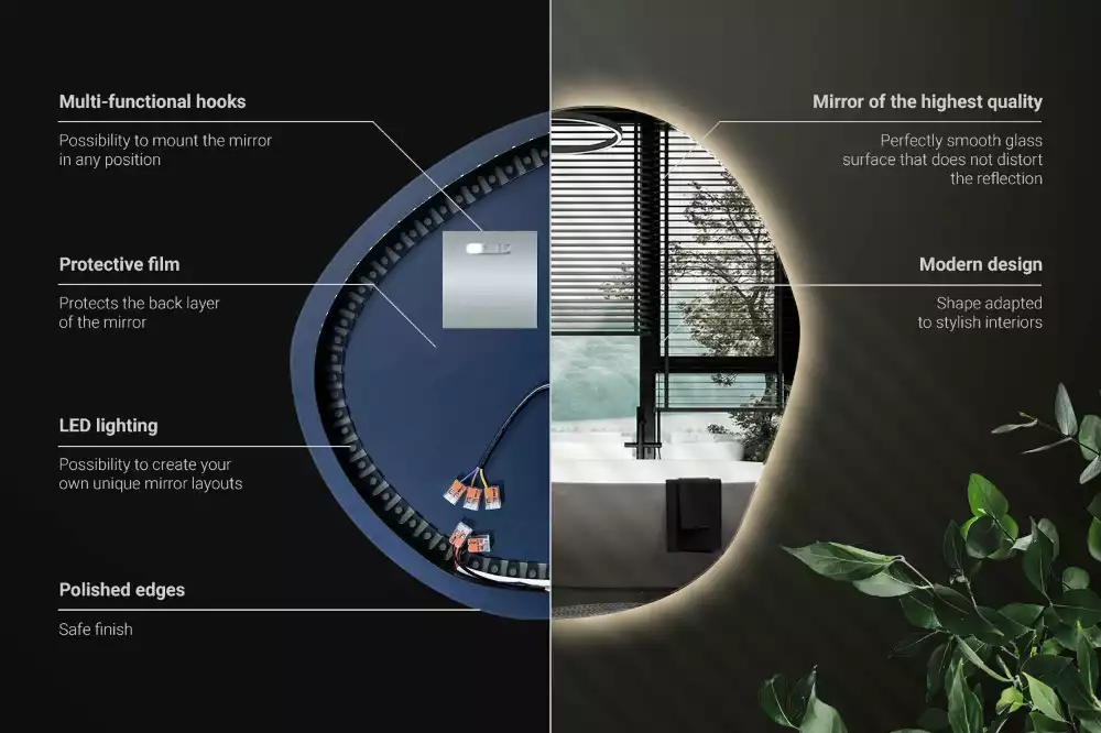 Lustro asymetryczne ścienne z podświetleniem LED