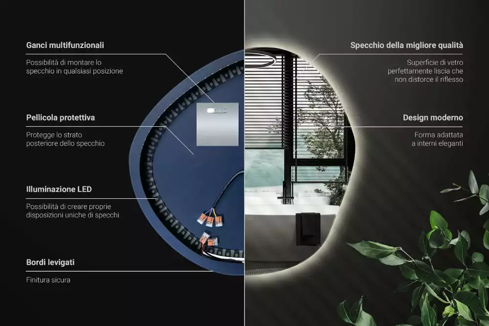 Lustro asymetryczne ścienne z podświetleniem LED