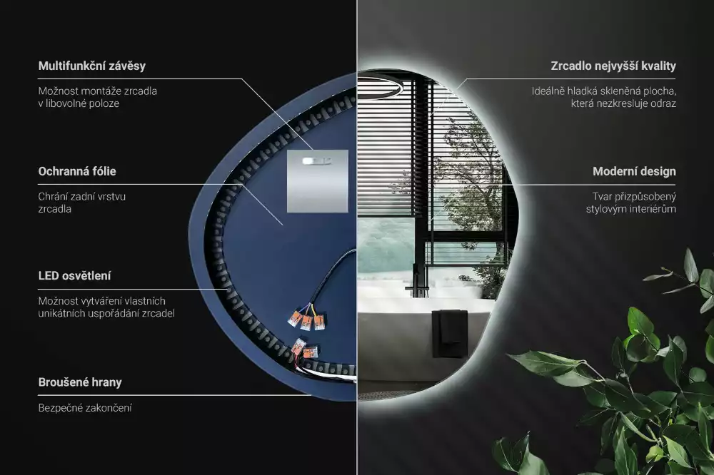 Lustro asymetryczne ścienne z podświetleniem LED