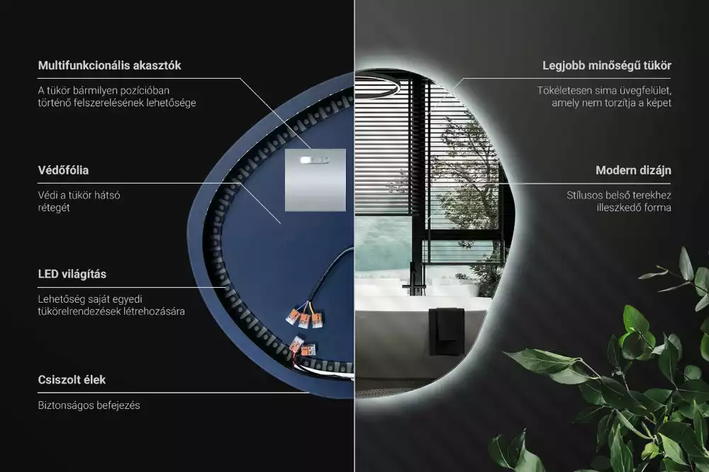 Lustro asymetryczne ścienne z podświetleniem LED