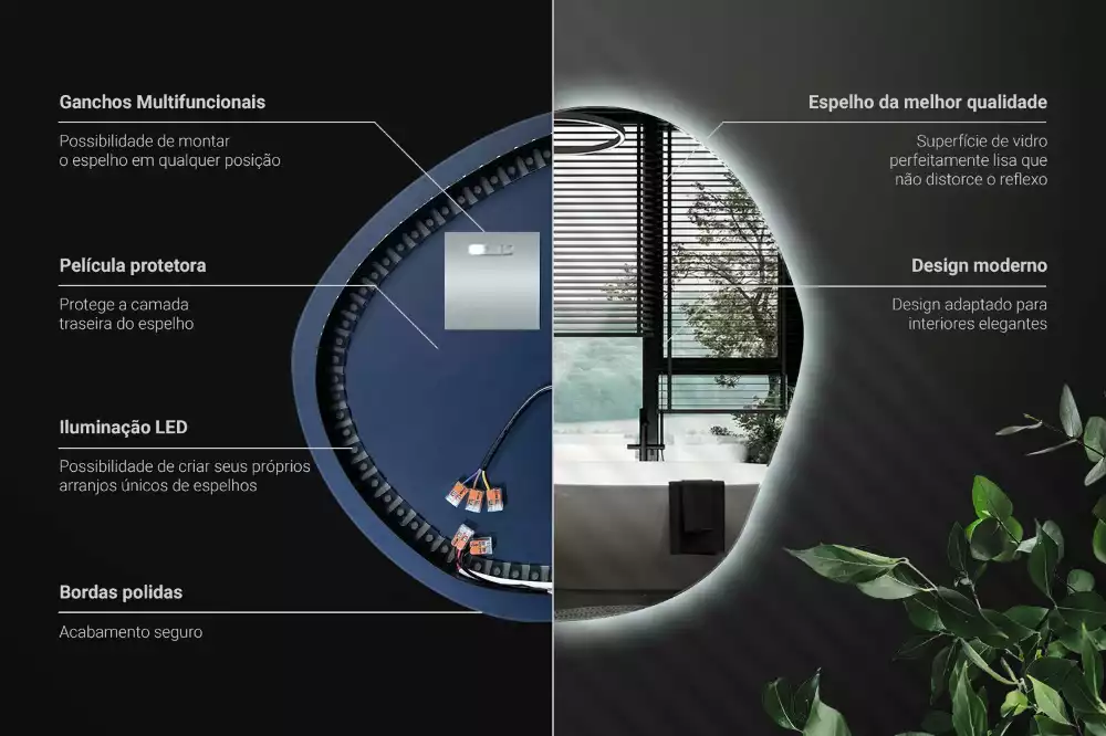 Lustro asymetryczne ścienne z podświetleniem LED