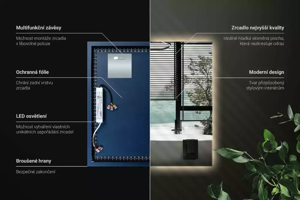 Lustro kwadratowe w nowoczesnym stylu z podświetleniem LED